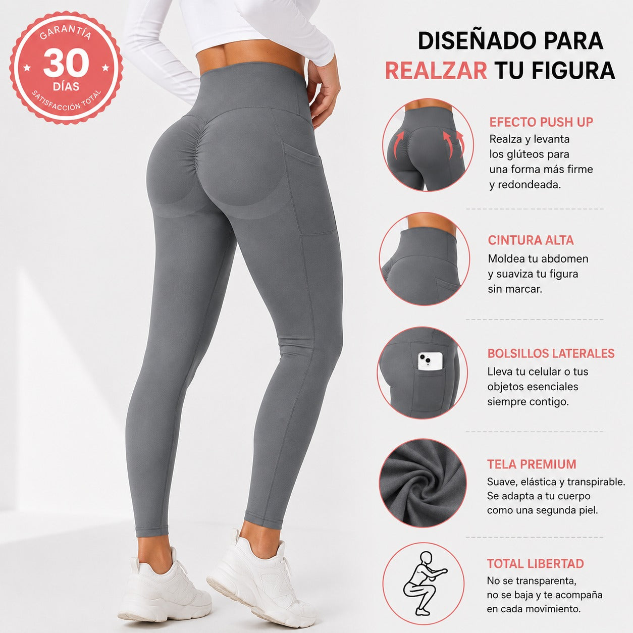 Belloamour™ Leggings Moldeadores Push Up Control de Abdomen Con Bolsillos