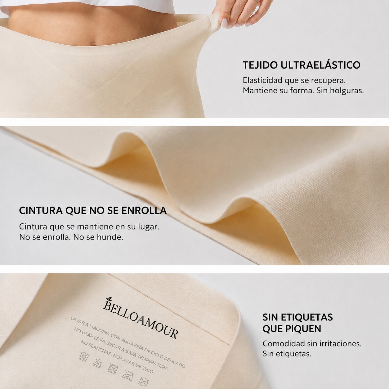 Belloamour™ Pantaletas Clásicas Sin Costuras, Talle Alto, Cobertura Total
